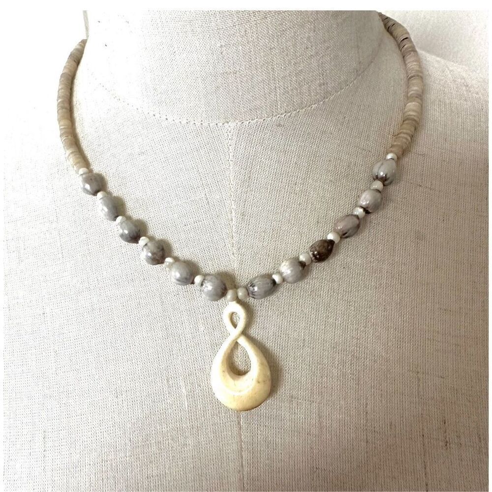 Sterling silver bone infinity pendant shell necklace